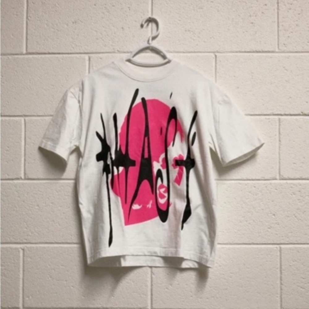 Kids White Graphic Tee with Pink & Black Artwork